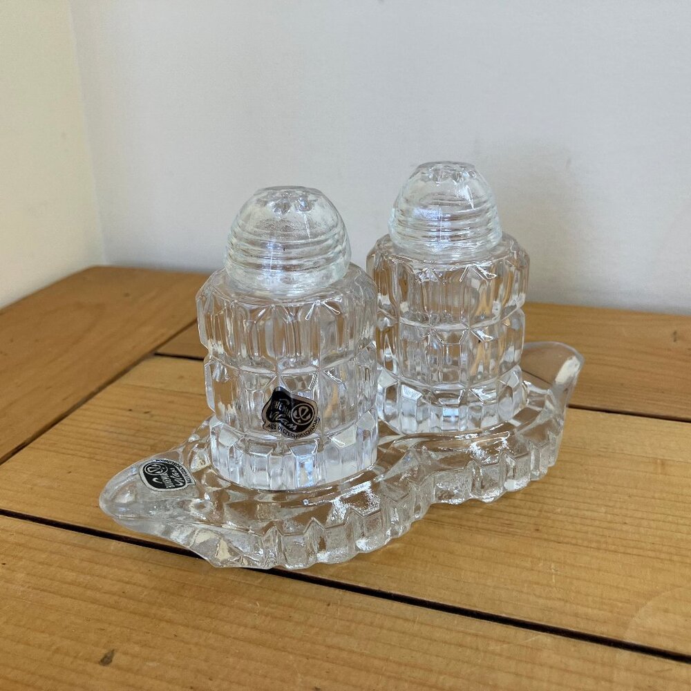 Bohemia Czech Glass Salt & Pepper Shaker Set with Tray Screw-on Lids